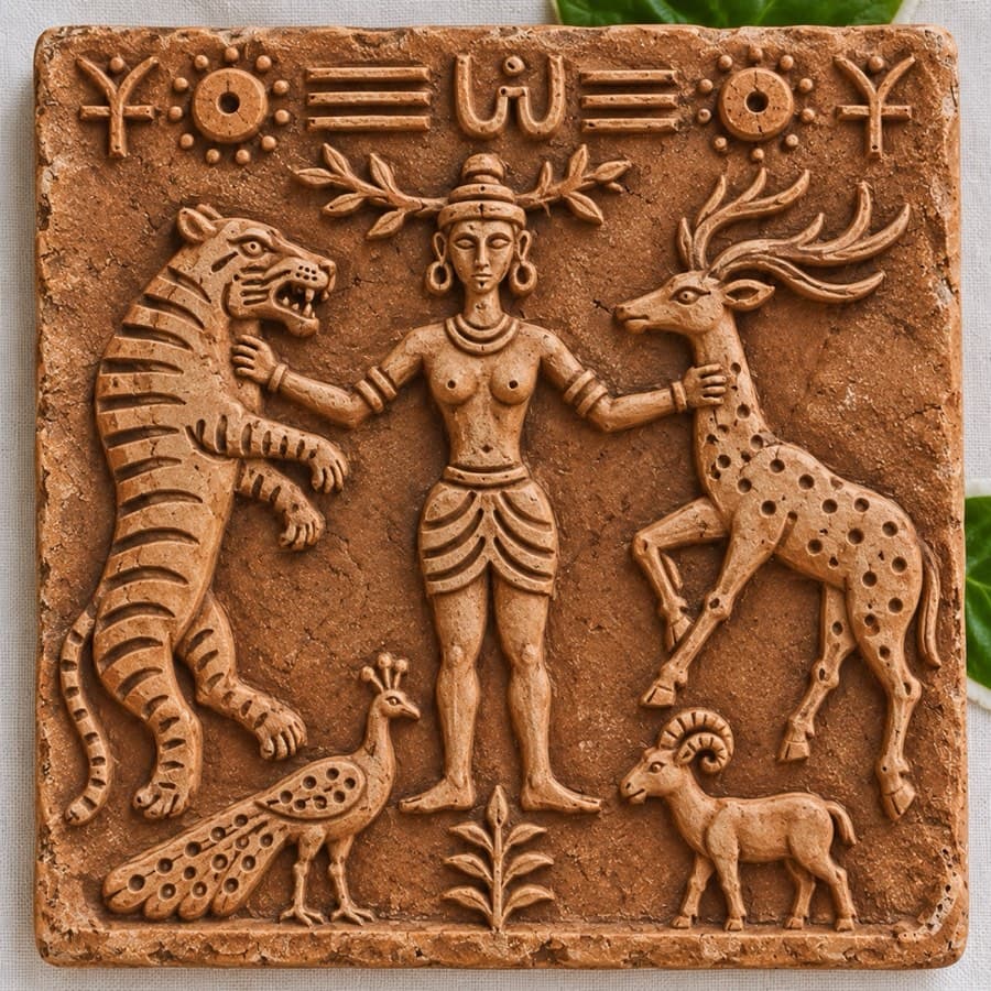 Flisha Deu-Debbi (Dev-Devi), Ganak 8, terracotta Ganak (seal) in raised relief