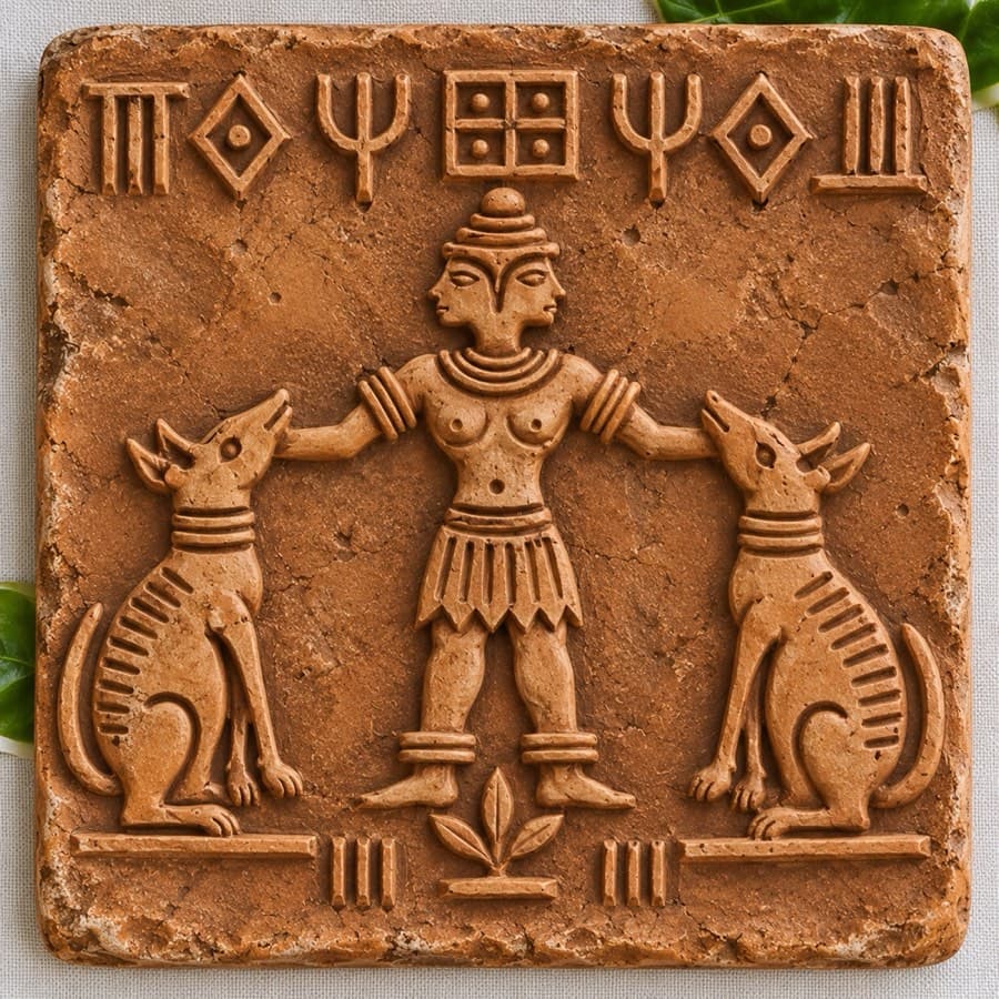 Nubisha Deu (Dev), Ganak 11, terracotta Ganak (seal) in raised relief