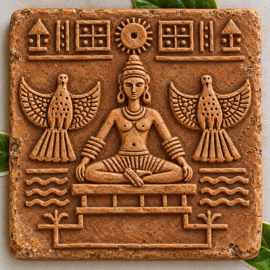 Sopisha Deu (Dev), Ganak 18, terracotta Ganak (seal) in raised relief
