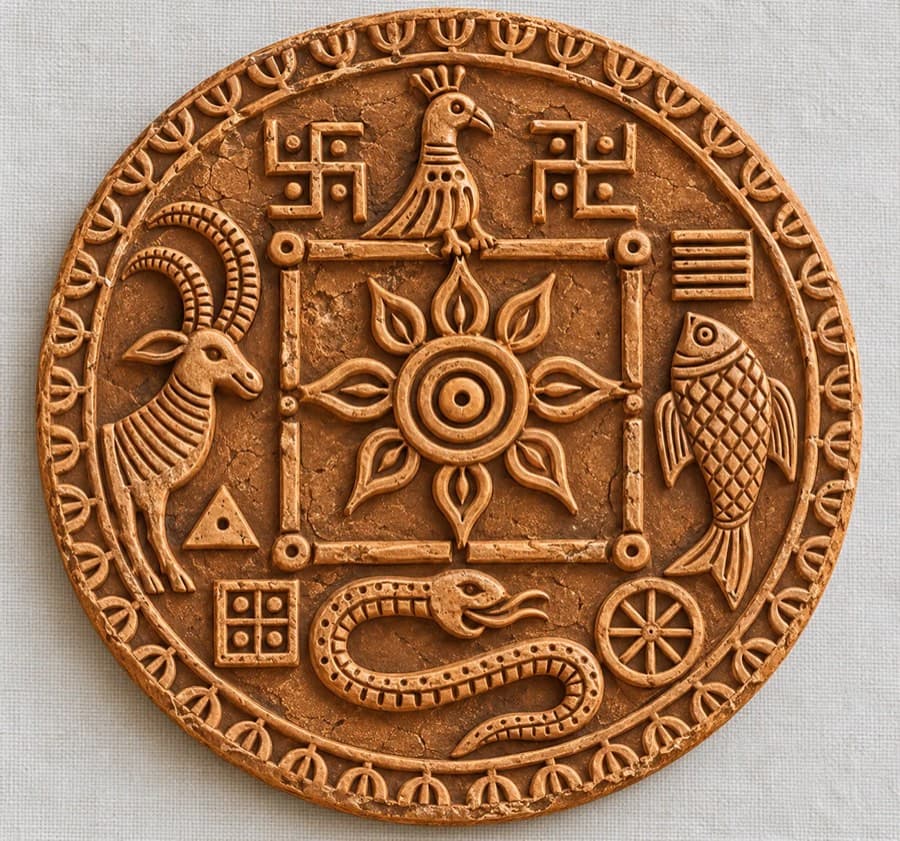 Chakrisha Deu (Dev), Ganak 21, terracotta Ganak (seal) in raised relief