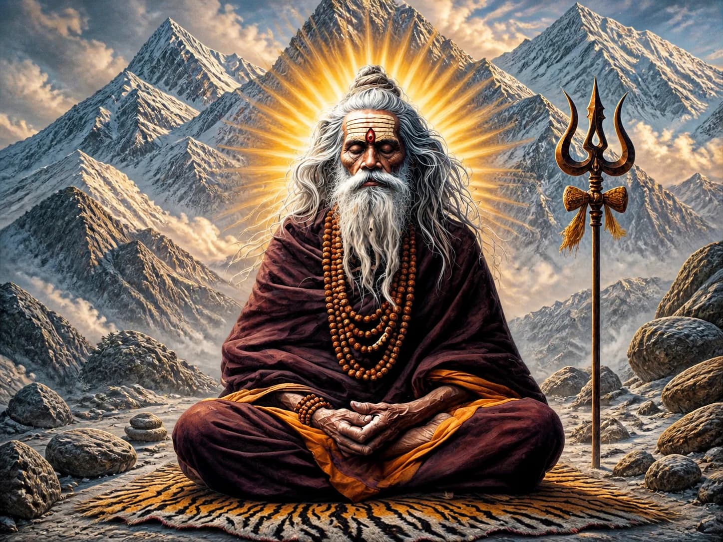 Mahasiddha Koshira Nath meditating in a Himalayan valley